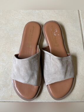 Simona Rossi Cream Genuine Leather Women's Slide Sandals Slip On Size 9.5